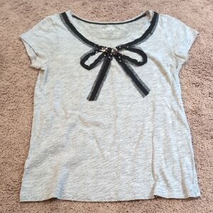 LOFT Light Gray Tee with Black Ribbon Bow